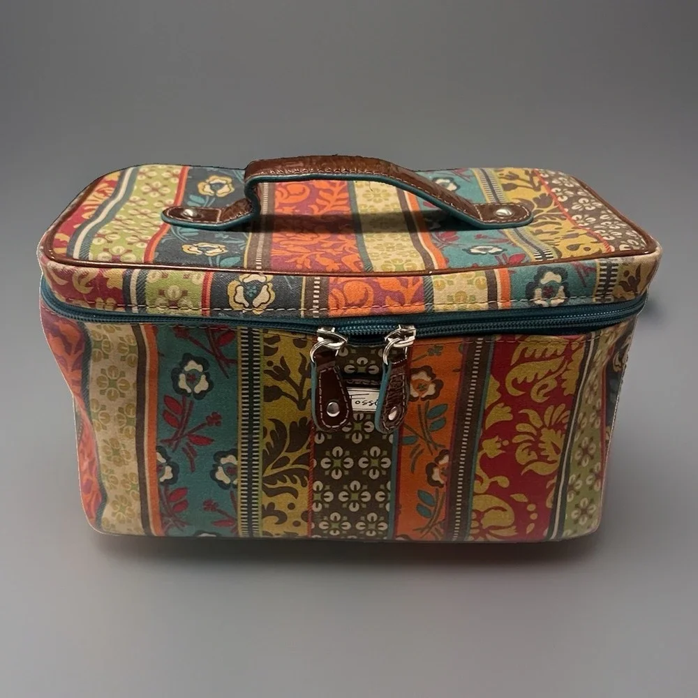 Fossil Floral Motif Makeup/Travel Bag Zip Multi-Compartment With Handle. Vintage